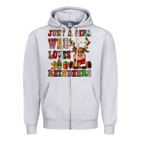 Heather Grey just a girl who loves reindeers Zipper Hoodie - CowGirlArtShop