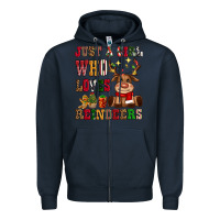 Navy just a girl who loves reindeers Zipper Hoodie - CowGirlArtShop