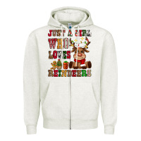 Oatmeal Heather just a girl who loves reindeers Zipper Hoodie - CowGirlArtShop