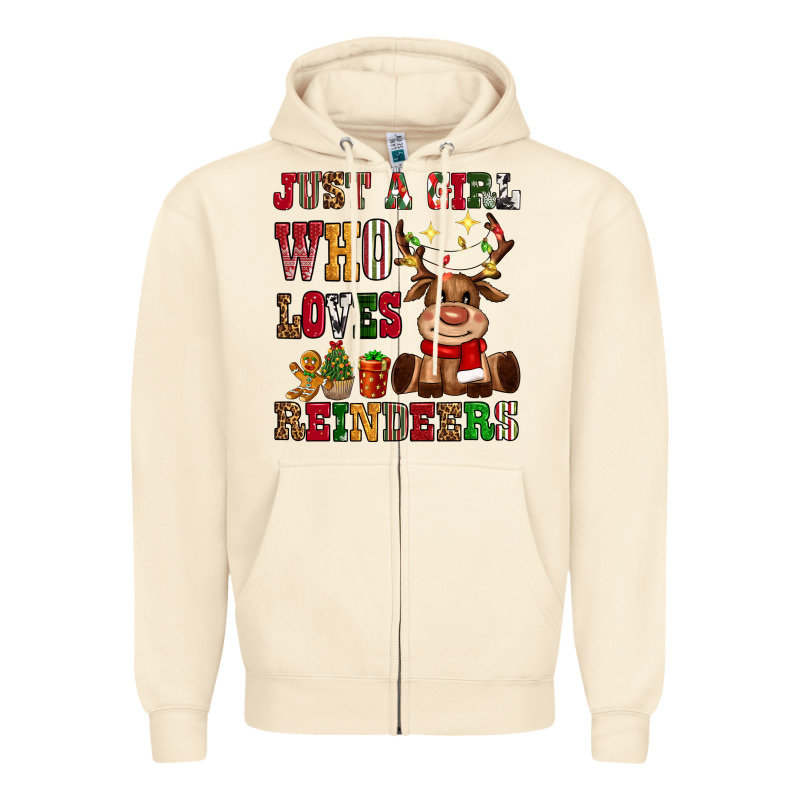 Just A Girl Who Loves Reindeers Zipper Hoodie by CowGirlArtShop | Teevron