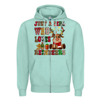 Seafoam just a girl who loves reindeers Zipper Hoodie - CowGirlArtShop