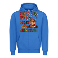 True Royal just a girl who loves reindeers Zipper Hoodie - CowGirlArtShop