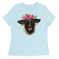 Baby Blue suffolk ewe sheep with floral headdress Ladies Tee - BarkalooDesign