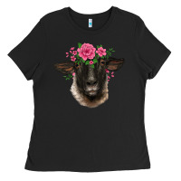 Black suffolk ewe sheep with floral headdress Ladies Tee - BarkalooDesign
