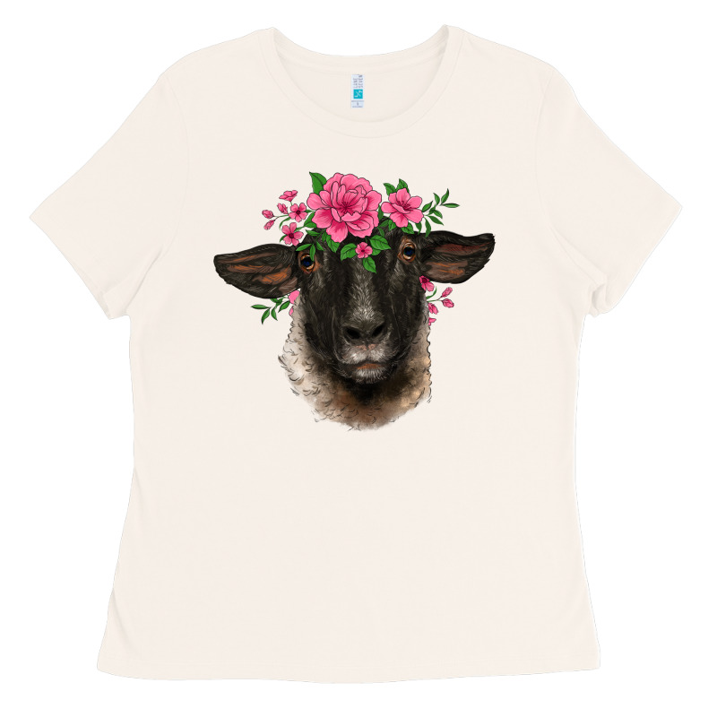 Suffolk Ewe Sheep With Floral Headdress Ladies Tee by BarkalooDesign | Teevron