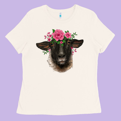 Suffolk Ewe Sheep With Floral Headdress Ladies Tee Designed By Barkaloodesign