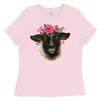 Bubblegum Pink suffolk ewe sheep with floral headdress Ladies Tee - BarkalooDesign