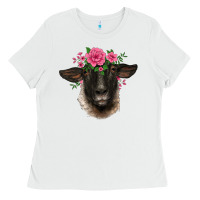 White suffolk ewe sheep with floral headdress Ladies Tee - BarkalooDesign
