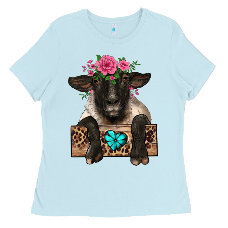 Suffolk Ewe Peeking With Floral Headdress Ladies Tee by BarkalooDesign | Teevron