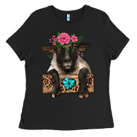 Black suffolk ewe peeking with floral headdress Ladies Tee - BarkalooDesign