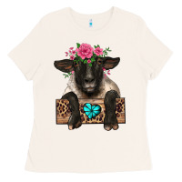 Bone suffolk ewe peeking with floral headdress Ladies Tee - BarkalooDesign