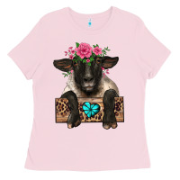 Bubblegum Pink suffolk ewe peeking with floral headdress Ladies Tee - BarkalooDesign