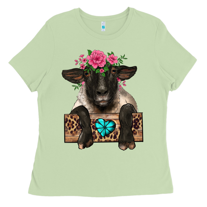 Suffolk Ewe Peeking With Floral Headdress Ladies Tee by BarkalooDesign | Teevron