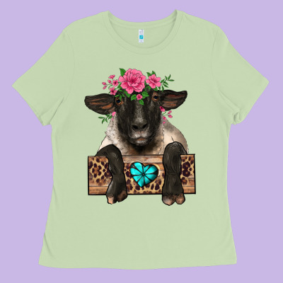 Suffolk Ewe Peeking With Floral Headdress Ladies Tee Designed By Barkaloodesign