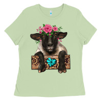 Matcha suffolk ewe peeking with floral headdress Ladies Tee - BarkalooDesign