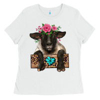 White suffolk ewe peeking with floral headdress Ladies Tee - BarkalooDesign