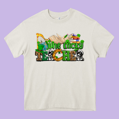 One Lucky Teacher Heavy Core Tee Designed By Adodesignshop