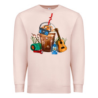 Pale Pink Camping Frappe Coffee Premium Sweatshirt - FaDigitalArtStudio
