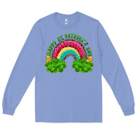Colony Blue happy st patricks day rainbow and shamrock Long Sleeve Tee - RanaPortraitStore