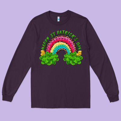 Happy St Patricks Day Rainbow And Shamrock Long Sleeve Tee Designed By Ranaportraitstore