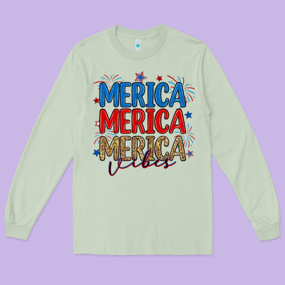 Merica Merica Merica Vibes Long Sleeve Tee Designed By Ranaportraitstore