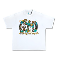 White With God All Things Are Possible With Cross Urban Heavy Tee - BundleAndBundleShop