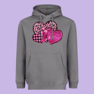Breast Cancer Hearts Heavyweight Hoodie Designed By Fadigitalartstudio