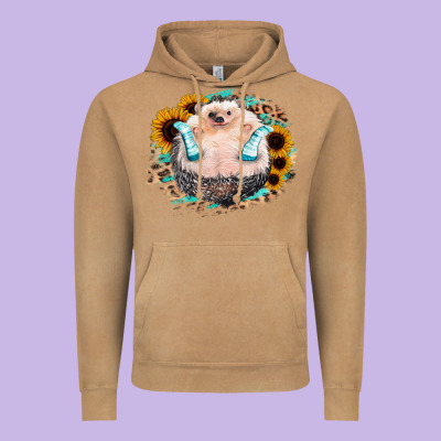 Sunflower Leopard Hedgehog Vintage Hoodie Designed By Jasminsmagicworld