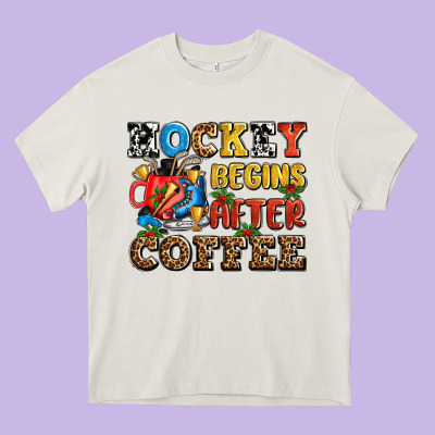 Hockey Begins After Coffee Ado Heavy Core Tee Designed By Adodesignshop