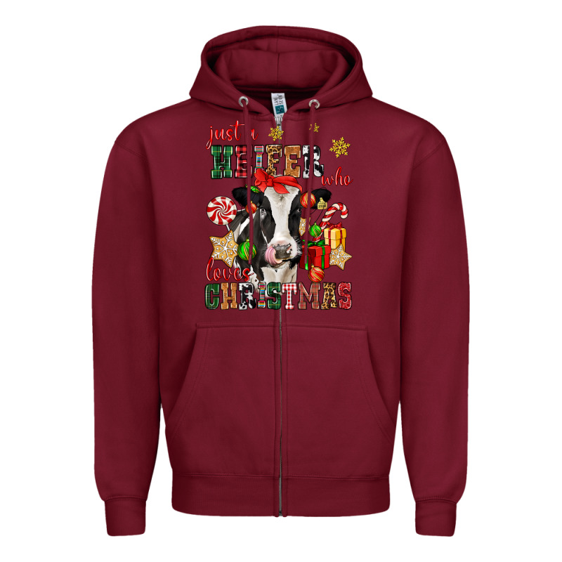 Just A Heifer Who Loves Christmas Cow Zipper Hoodie by CowGirlArtShop | Teevron
