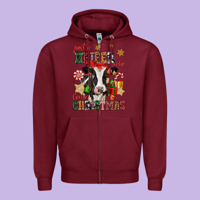 Just A Heifer Who Loves Christmas Cow Zipper Hoodie Designed By Cowgirlartshop