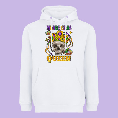 Skull Mardi Gras Queen Heavyweight Hoodie Designed By Fadigitalartstudio