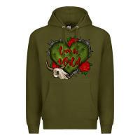 Army Green love is wild with bullskull olivia Premium Hoodie - OliviaCreatesArt
