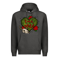 Charcoal Heather love is wild with bullskull olivia Premium Hoodie - OliviaCreatesArt