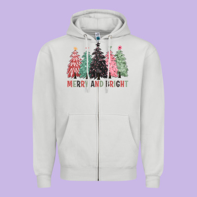 Merry And Bright Zipper Hoodie Designed By Cowgirlartshop
