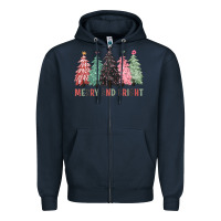 Navy merry and bright Zipper Hoodie - CowGirlArtShop
