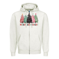 Oatmeal Heather merry and bright Zipper Hoodie - CowGirlArtShop