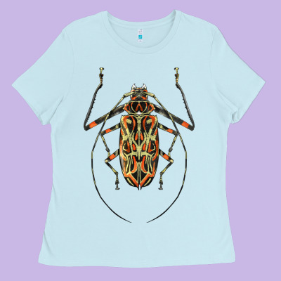 Acrocinus Beetle Illustrations Ladies Tee Designed By Lillyallendesigns