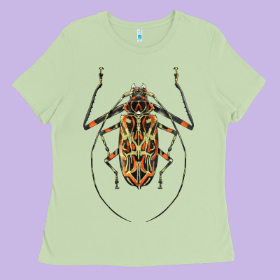 Acrocinus Beetle Illustrations Ladies Tee Designed By Lillyallendesigns