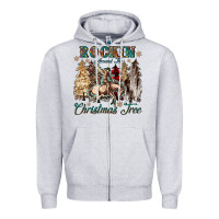 Heather Grey rockin around the christmas tree Zipper Hoodie - CowGirlArtShop