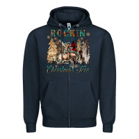 Navy rockin around the christmas tree Zipper Hoodie - CowGirlArtShop