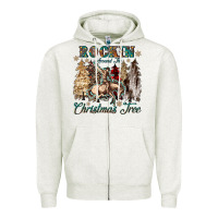 Oatmeal Heather rockin around the christmas tree Zipper Hoodie - CowGirlArtShop