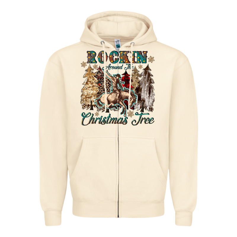 Rockin Around The Christmas Tree Zipper Hoodie by CowGirlArtShop | Teevron
