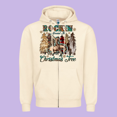Rockin Around The Christmas Tree Zipper Hoodie Designed By Cowgirlartshop