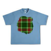 Pebble Blue Christmas Tartan Patch Urban Heavy Tee - BundleAndBundleShop
