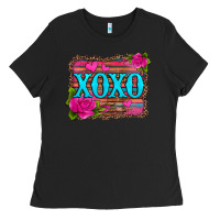 Black xoxo valentine's day pink roses and hearts Ladies Tee - Jasminsmagicworld