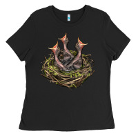Black Bird Nest With Baby Birds Ladies Tee - LillyAllenDesigns