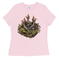 Bubblegum Pink Bird Nest With Baby Birds Ladies Tee - LillyAllenDesigns