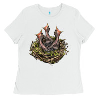White Bird Nest With Baby Birds Ladies Tee - LillyAllenDesigns
