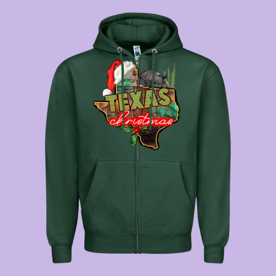 Texas Christmas Zipper Hoodie Designed By Cowgirlartshop